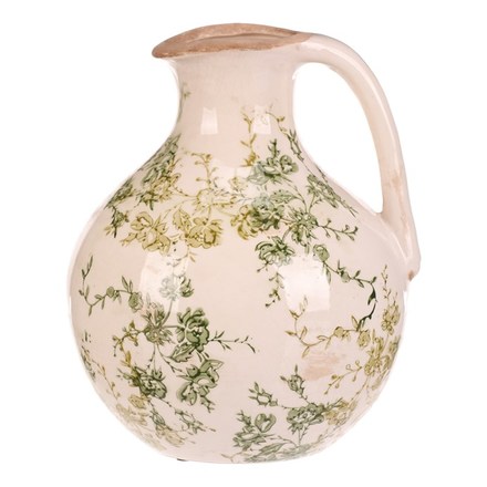 Váza Autronic keramická - džbánek, retro, zelené květy, vel. L (KEV312-L)