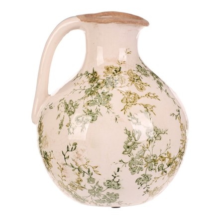 Váza Autronic keramická - džbánek, retro, zelené květy, vel. L (KEV312-L) (3)