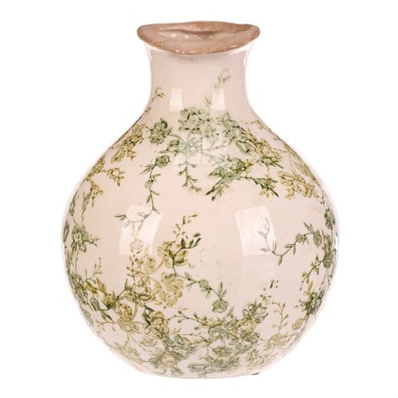 Váza Autronic keramická - džbánek, retro, zelené květy, vel. L (KEV312-L) (4)