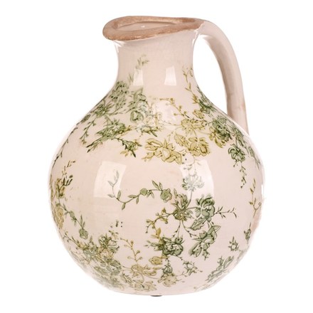 Váza Autronic keramická - džbánek, retro, zelené květy, vel. L (KEV312-L) (5)