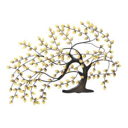 Nástěnná dekorace Autronic Strom kovový, špičaté lístky, zlatý (FA5017)