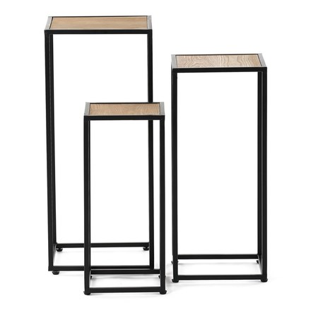 Stojan na květiny Autronic kovový, s MDF (dýha jasan), cena za sadu 3 ks (FA23-022) (1)