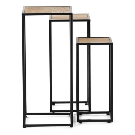 Stojan na květiny Autronic kovový, s MDF (dýha jasan), cena za sadu 3 ks (FA23-022) (5)