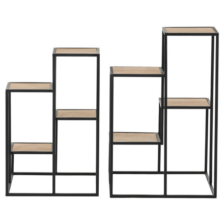 Stojan na květiny Autronic 4 patrový - kov a MDF deska (dýha jasan), cena za sadu 2 ks (FA23-021) (3)