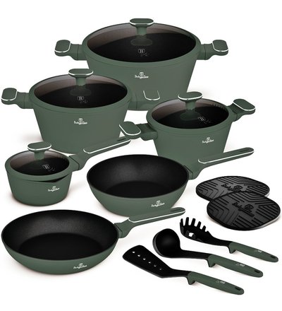 Sada nádobí s titanovým povrchem Berlingerhaus BH-8208 15 ks Matte Green Collection
