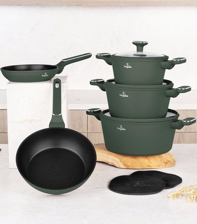 Sada nádobí s titanovým povrchem Berlingerhaus BH-8208 15 ks Matte Green Collection (1)