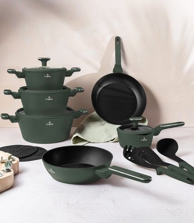 Sada nádobí s titanovým povrchem Berlingerhaus BH-8208 15 ks Matte Green Collection (2)