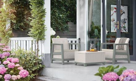 Zahradní nábytek Keter Scandi set dvě křesla + úložný stůl béžovo šedý (1)