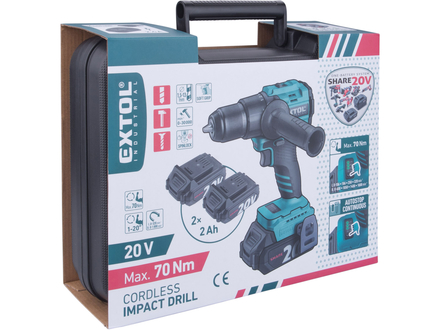 Aku šroubovák Extol Industrial 8791804 s příklepem SHARE20V, 70Nm, BRUSHLESS, 2Ah (2×) (11)