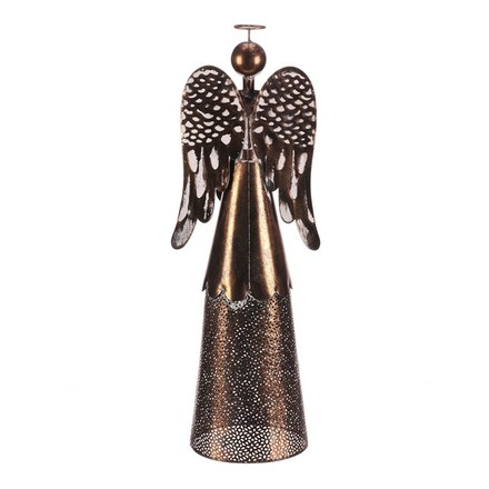 Dekorace Autronic Anděl kovový - 61 cm, se srdcem v rukou, měděný (KOB013-L) (3)