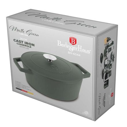Pekáč litinový s poklicí Berlingerhaus BH-6544 24 cm Matte Green Collection (1)