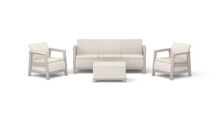 Zahradní nábytek Keter Scandi set třísedadlová pohovka + 2 křesla + úložný stůl béžovo šedý