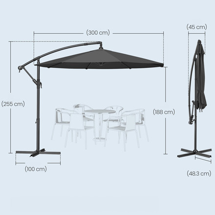 Zahradní slunečník Autronic šedý, kov, ASL-E1116 GREY (4)