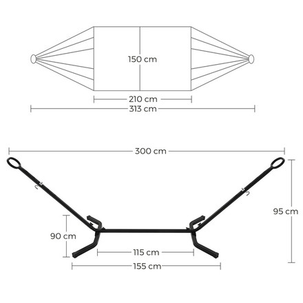 Houpací síť Autronic 300x90x95cm, látka, šedá, AZL-E1201 GREY (7)