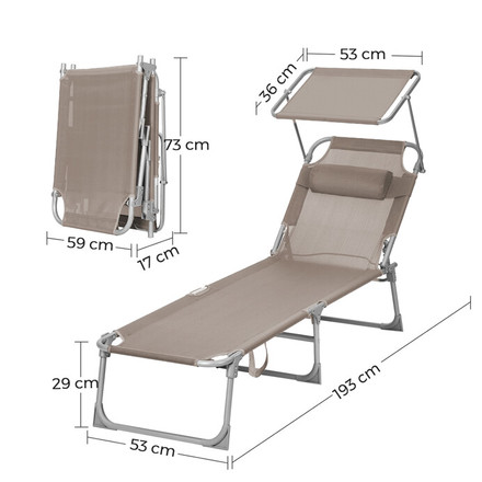 Zahradní lehátko Autronic 193x53x29cm, látka, krémová, AZL-E1192 CRM (9)