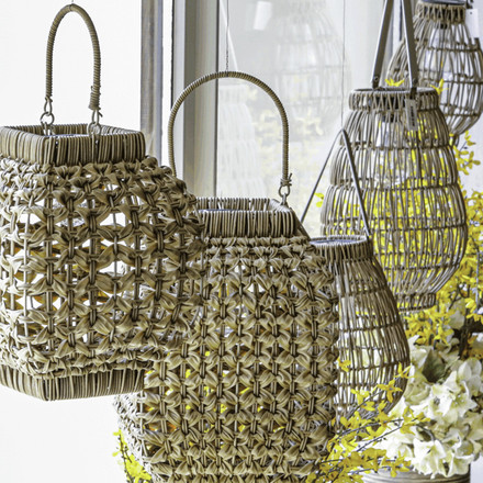 Lucerna Autronic umělý ratan, hranatá, LED osvětl., vel. L, světle hnědá (PLA100-L) (1)