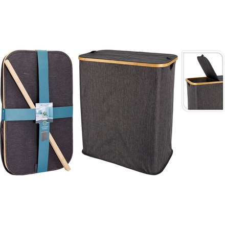 Koš na prádlo Bathroom Solutions KO-170495180 s bambusovým okrajem 54 x 33 x 60 cm tmavě šedá (2)
