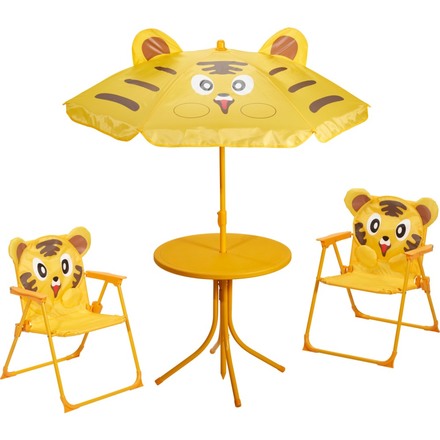 Zahradní nábytek ProGarden KO-FF1000100 dětský stůl, 2 židle + slunečník motiv tygr