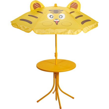 Zahradní nábytek ProGarden KO-FF1000100 dětský stůl, 2 židle + slunečník motiv tygr (1)