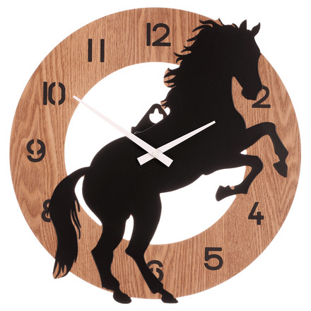 Nástěnné hodiny Autronic pr. 40 cm, MDF a kov, motiv koně na zadních (HW4022)