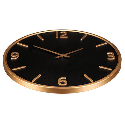 Nástěnné hodiny Autronic pr. 60 cm, melamin a kovový rám, černo-zlaté (HW4016) (1)