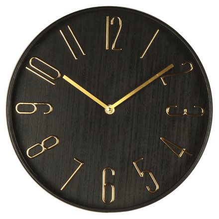 Nástěnné hodiny Autronic pr. 30 cm, plastové, zlaté číslice, černé (HW4027 BK)