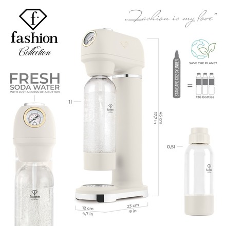 Výrobník sody Berlingerhaus FTV-0130 SODABAR + 2 lahve Matte Cream - Gold Collection (6)