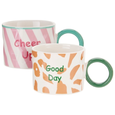 Sada hrnků Siaki KO-Q80001120ruor porcelán 2 ks 380 ml růžová / oranžová