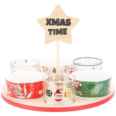 Servírovací sada Excellent KO-278001640 vánoční 6 ks porcelán, sklo bambus