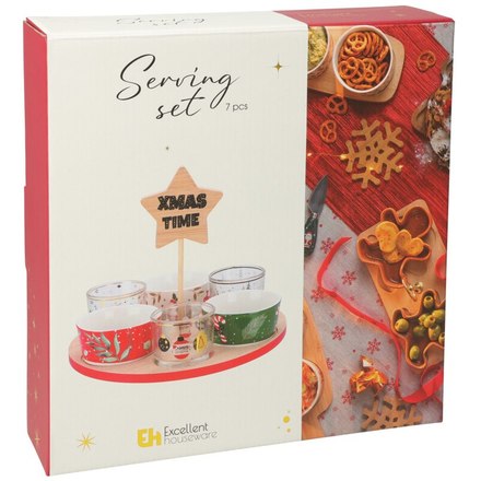 Servírovací sada Excellent KO-278001640 vánoční 6 ks porcelán, sklo bambus (1)