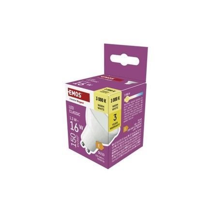 LED žárovka Emos ZQ8EL2 MR16 bílá / GU10 / 1,3 W (16 W) / 150 lm / teplá bílá