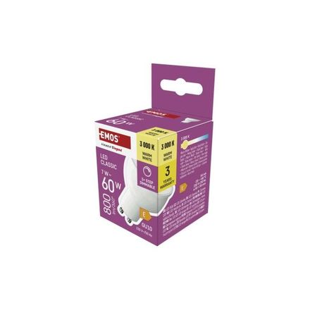 LED žárovka Emos ZQ8E42S Classic MR16 / GU10 / 7 W (60 W) / 800 lm / teplá bílá / krokově stmívatelná