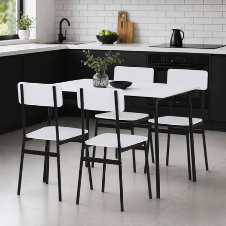Jídelní set s 4 židlemi Autronic 110x70x76cm, mdf, bílá, AUT-O2155 WT (1)
