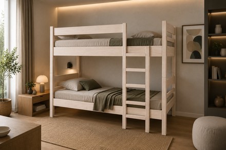 Patrová postel Vidovic IVA patrová - dvě lůžka 80x200cm, materiál: dub bělený + 80x200cm rošt smrkový (1)