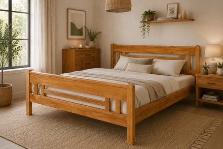 Manželská postel Vidovic PETRA 2 180x200cm s vysokým čelem u noh , materiál: dub přírodní + 180x200cm rošt smrkový (1)
