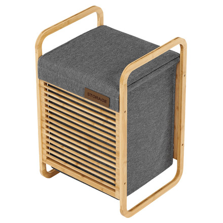 Koš prádelní Autronic polyester, bambusová konstrukce, barva šedá (DT3023 GREY)