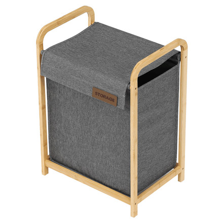 Koš prádelní Autronic bambusová konstrukce, látkový, barva šedá (DT3022 GREY)
