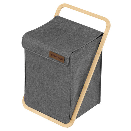 Koš prádelní Autronic polyester, bambusová konstrukce, barva šedá (DT3020 GREY)