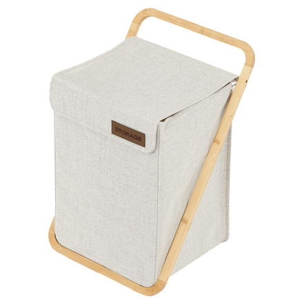 Koš prádelní Autronic polyester, bambusová konstrukce, barva krémová (DT3020 CRM)