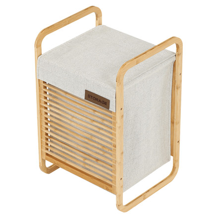 Koš prádelní Autronic polyester, bambusová konstrukce, barva krémová (DT3023 CRM)