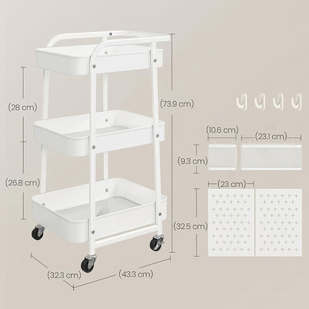 Pojízdný úložný vozík Autronic bílá, APV-E1037 WT (4)