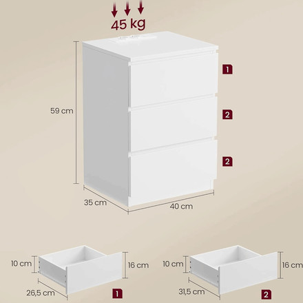 Noční stolek Autronic 40x35x59cm, mdf, bílá, ANT-E1161 WT (5)