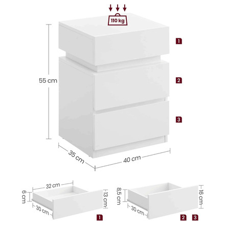 Noční stolek Autronic 40x35x55cm, mdf, bílá, ANT-E1163 WT (4)