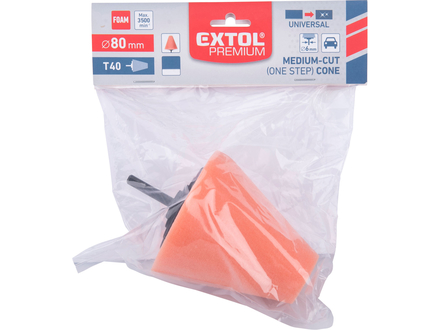 Kužel leštící pěnový Extol Premium 8804567, T40, oranžový, ⌀80mm, stopka 6mm (1)