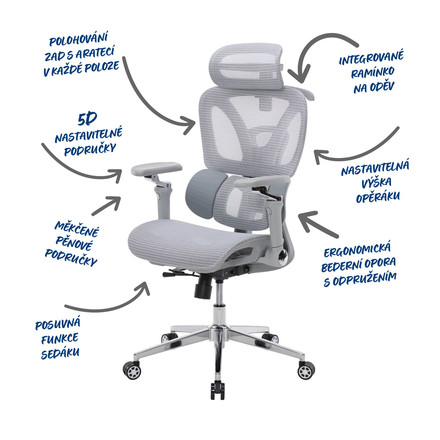 Kancelářská židle Autronic synchronní mechanismus, šedá síťovina, KA-B2363 GREY (1)