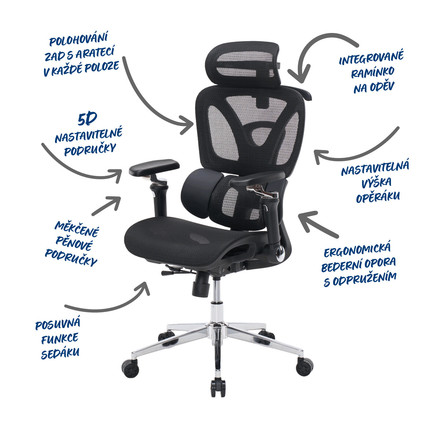 Kancelářská židle Autronic synchronní mechanismus, černá síťovina, KA-B2363 BK (1)