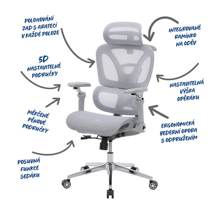 Kancelářská židle Autronic synchronní mechanismus, šedá síťovina, KA-B2361 GREY (1)
