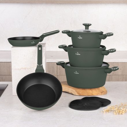 Sada nádobí s titanovým povrchem Berlingerhaus BH-8207 10 ks Matte green Collection (1)