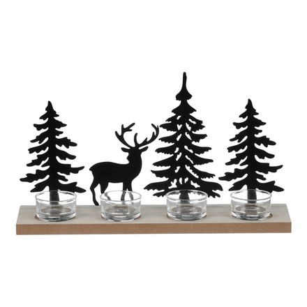Svícen se sklíčky Autronic adventní, kov a MDF, černé stromky a jelen (JS456 BK) (3)