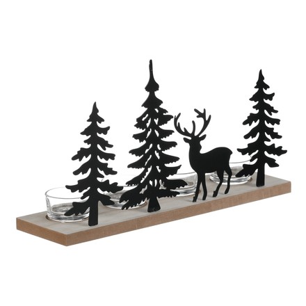 Svícen se sklíčky Autronic adventní, kov a MDF, černé stromky a jelen (JS456 BK) (5)